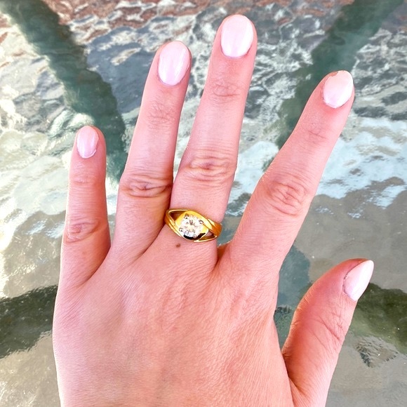 Gold Tone Round Cut Crystal Ring, Size 8 - Picture 4 of 15